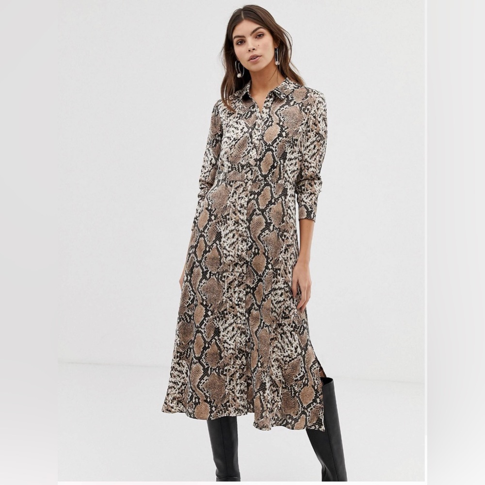 Y.A.S Snake Print Midi Shirt Dress